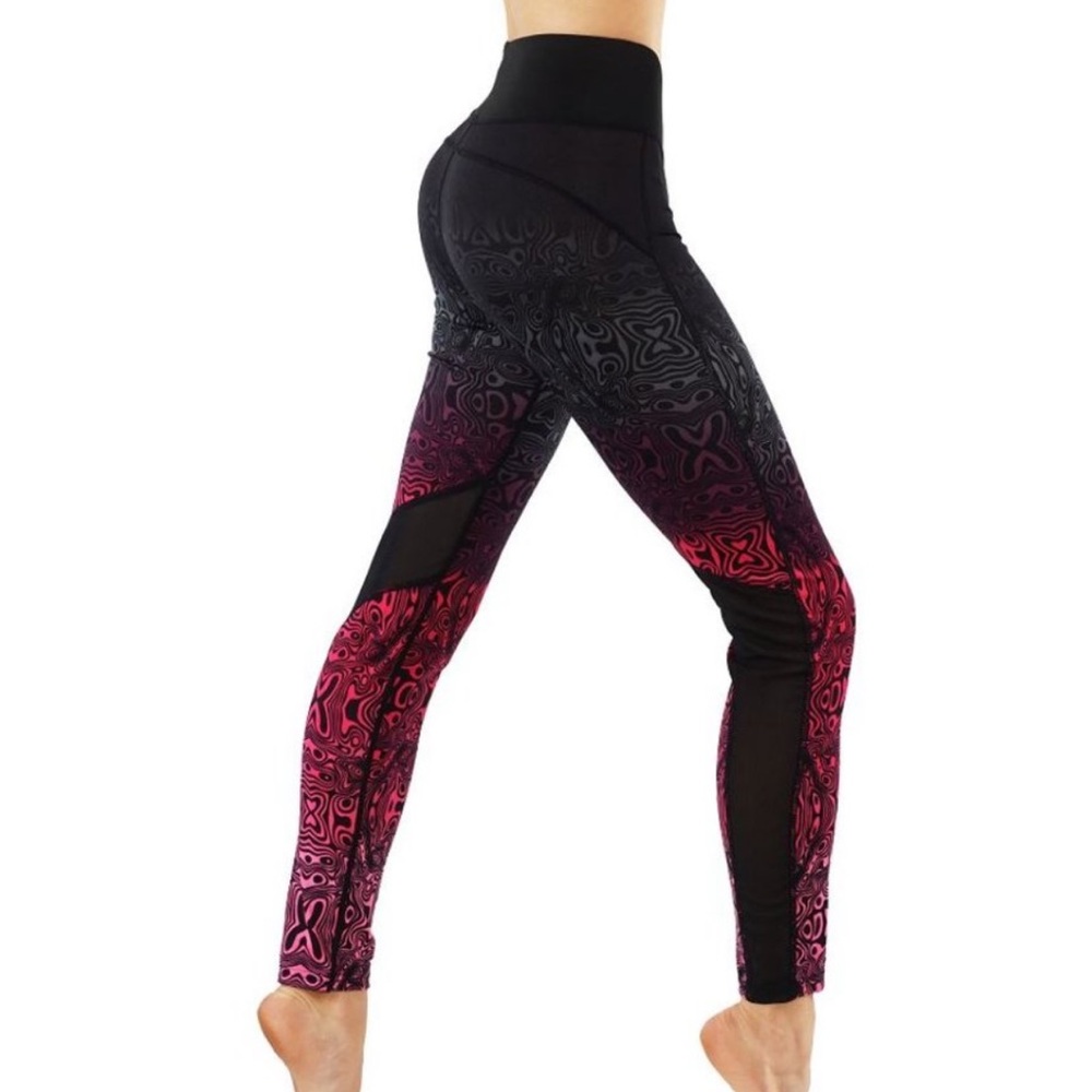 Colorful Yoga Pants Workout Leggings with Mesh Cutout Size S/M NWT